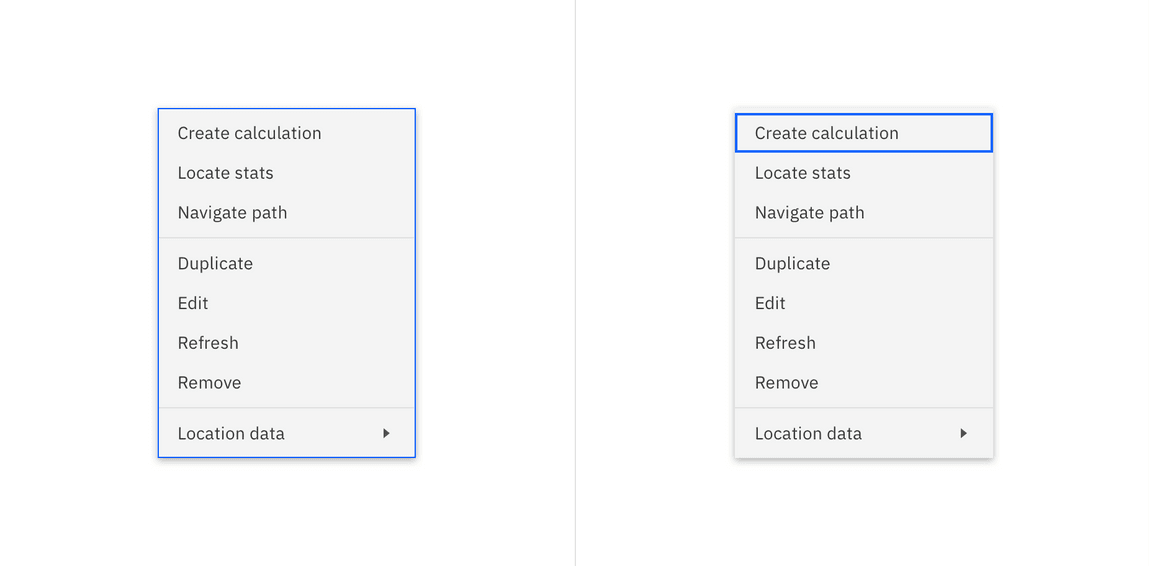 Example of context menu focus functionality.